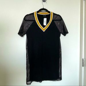 TOPSHOP mesh overlay mini jersey dress black gold